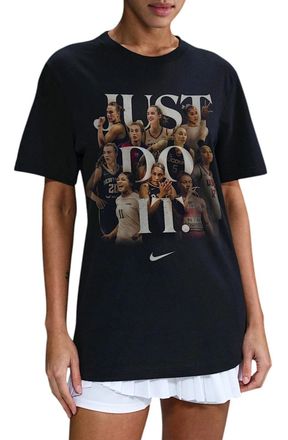 Nike So Win T-Shirt Womens Black Graphic Relaxed Fit Short Sleeve DSGL1 8