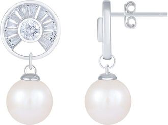 Splendid Pearls Silver 9-9.5Mm Pearl Cz Earrings