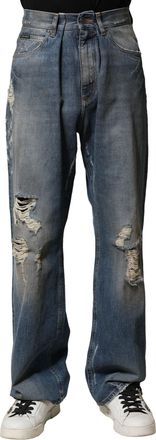 Dolce & Gabbana Blue Cotton Tattered Men Denim Jeans Clothing
