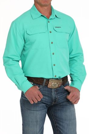 Cinch Mens Solid Arenaflex Long Sleeve Shirt In Turquoise
