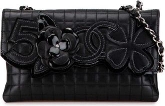 Chanel 2005-2006 Choco Bar Calfskin Camellia No. 5 CC schoudertas - Zwart