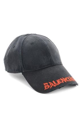 Balenciaga Logo Distressed Cotton Drill Baseball Cap in 1000 Black at Nordstrom, Size Medium