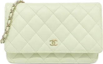 Chanel Light Green Grained Calfskin Chain/Shoulder Wallet (Pre-Owned)