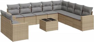 vidaXL Set De Sof&aacute;s De Jard&iacute;n 11pzas Con Cojines Rat&aacute;n Sint&eacute;tico Beige Vidaxl