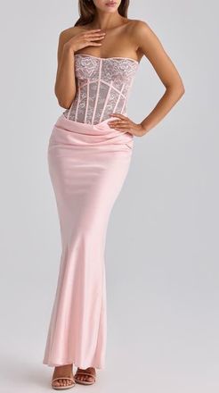 House of CB Ayana Strapless Lace & Satin Mermaid Gown in Pink at Nordstrom, Size X-Small