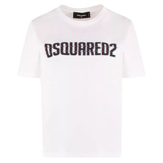Dsquared2 Womens Logo Print Crew Neck White T-shirt Cotton - Size Medium