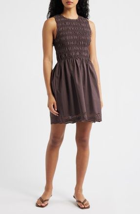Madewell The Embroidered Melody Smocked Minidress in Chocolate Plum at Nordstrom, Size Xx-Small