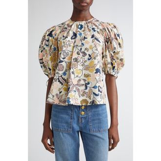 Ulla Johnson Coralie Embroidered Puff Sleeve Top in Magnolia at Nordstrom Rack, Size 2