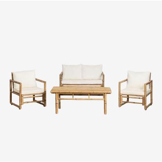 Sklum Sklum - Set da giardino con divano 2 posti, 2 poltrone e tavolino in bamb&ugrave; Livayna