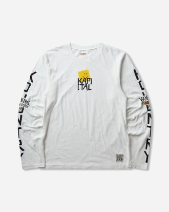 KAPITAL Men s 20/-Jersey Crew Longsleeve T-Shirt (Peckish Kap) White / Yellow
