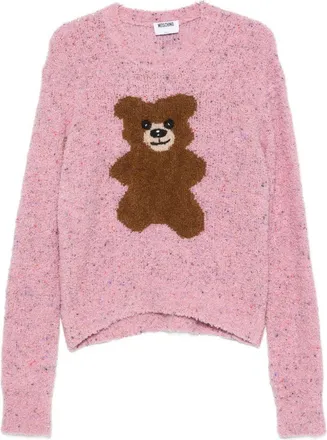 Moschino Teddy Bear Motif Boucl&eacute; Knit Sweater - Pink
