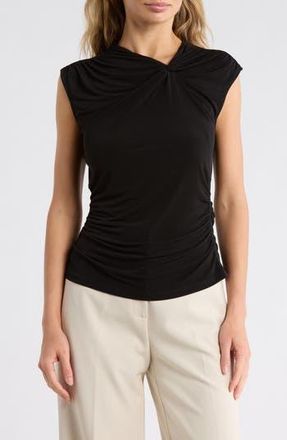 DKNY Asymmetrical Ruched Cap Sleeve Top in Black at Nordstrom Rack, Size X-Large