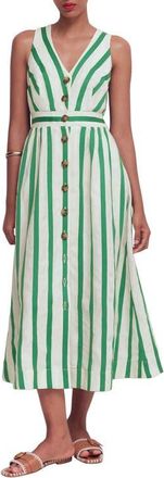 Boden Catherine Stripe Button-Up Midi Dress in Green Ivory Stripe at Nordstrom, Size 10