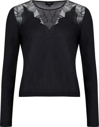 Giambattista Valli Rundkragen-Top aus Spitzenbesetztem Jersey