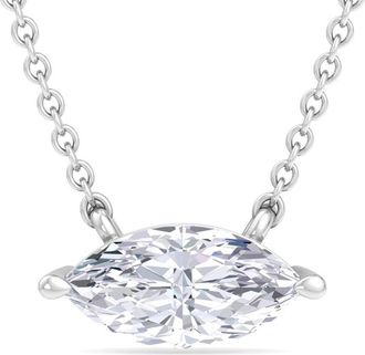 SuperJeweler Marquise Shape Lab Grown Diamond Pendant Necklace in 14K White or Yellow Gold - 1/4 to 7 Carat Total Weight - Classic Solitaire Setting for Women