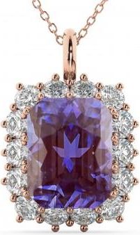 Allurez Emerald Cut Lab Grown Alexandrite & Diamond Pendant 14k Rose Gold (5.68ct)
