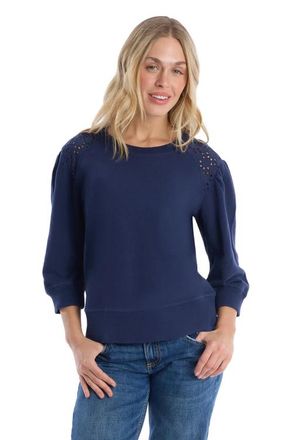 Wilt 3/4 Sleeve with Eyelet Mix Top in Naval Academy at Nordstrom, Size X-Small