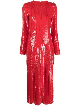 Ganni lace-embellished sequinned gown - women - Recycled Polyester/Recycled Polyester - 36 - Red