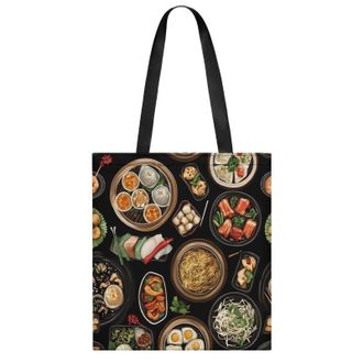 Generic Chinese Food Womens Tote Casual Shopping Bag Lightweight Shoulder Bags Hobos Handbag for Work Travel Daily 35x40cm