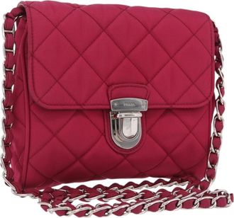 Prada Pushlock Chain Flap Quilted Tessuto Pink Nylon Handbag (Pre-Owned)