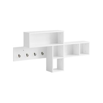 SoBuy Perchero de pared con 5 compartimentos y 4 ganchos madera blanco