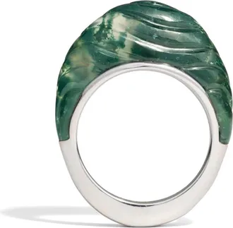 Awe Inspired Terra Futura Carved Wave Ring in Green/sterling Silver at Nordstrom, Size 7