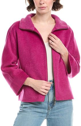 Forté Cashmere Knit Detail Short Zip Mock Wool & Cashmere-Blend Jacket