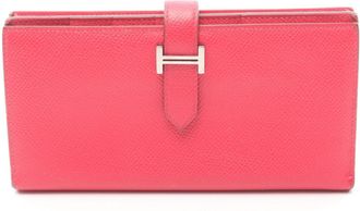 Herm&egrave;s Pink Leather Long Wallet (Bi-Fold) (Pre-Owned)