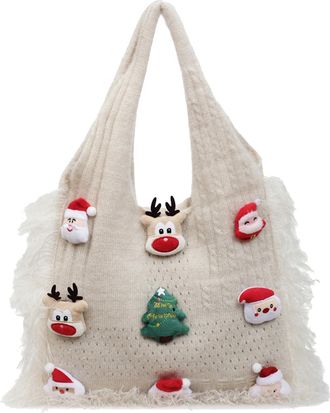 Generic Kexpery Womens Christmas Fabric Handbag Spacious Shoulder Bag for Travel, Shopping, Work and Daily Use