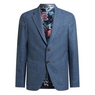 Etro Jassen, Heren, Blauw, L, Wol, Micro-check wollen jas