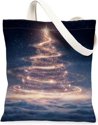 Generic Artistic Canvas Tote Bags, Festive Tree Pattern Reusable Shopping Bags, Lightweight Washable Shoulder Strap Canvas for Grocery Outdoor Travel 13x15 In