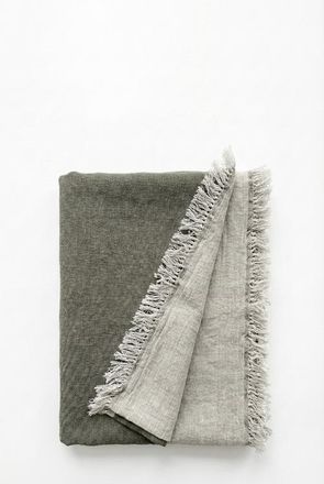 Anaya with Love Reversible Linen Fringe Throw in Olive Green at Nordstrom