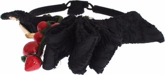 Dolce & Gabbana Womens Diadem Headband Tiara Berry Fruit Crystal Bow Hair Black Cotton Accessory