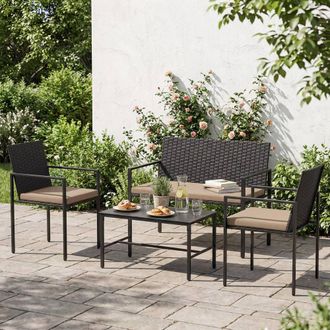Costway Costway 4PCS Patio Furniture Set Outdoor Rattan Chairs&Loveseat w/Coffee Table in Khaki