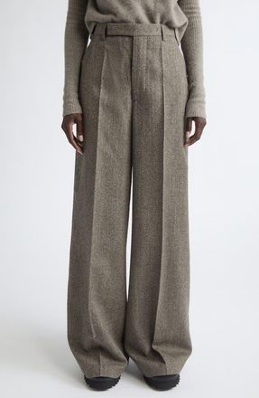 Rick Owens Tailored Wide Leg Wool Pants in Black Melange at Nordstrom, Size 46