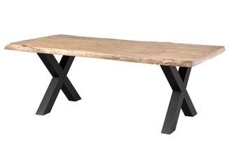 Massivmoebel24 Freeform 5 Tavolo Da Pranzo In Legno Di Mango - Verniciato Beige / Gambe In Ferro X Antracite Matt 200x100