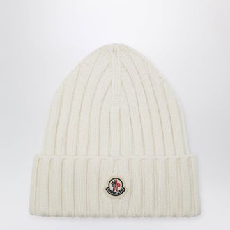 Moncler Berretto in lana a trecce bianco con logo