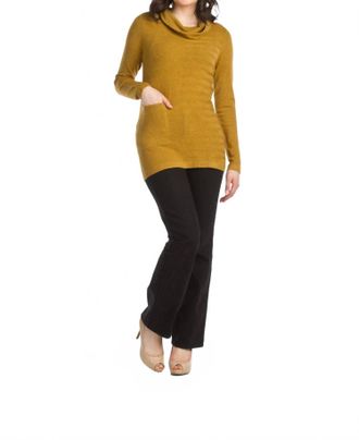 Papillon Knit Cowl Neck Sweater With Horizontal Rib In Mustard