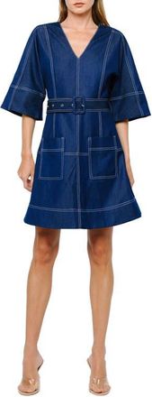 Ciebon Polly Topstitch Detail Denim Look Dress in Navy at Nordstrom, Size X-Small