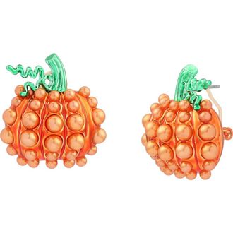 Betsey Johnson Imitation Pearl Pumpkin Stud Earrings in Orange at Nordstrom