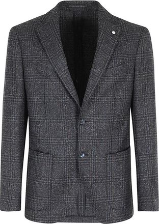 L.B.M. 1911 Geruite Wollen Jas - Heren - Blazers - Blauw - L - Wol - Jassen