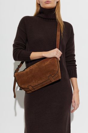 Moschino Suede Shoulder Bag With Logo, Womens, Brown