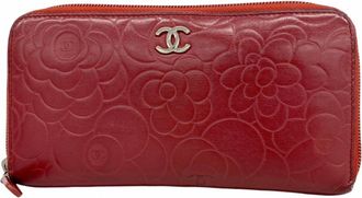 Chanel Bordeaux Leather Long Wallet (Bi-Fold) (Pre-Owned)