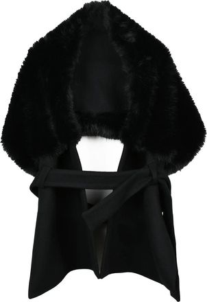NU Black Polyester Fur-Trim Stole