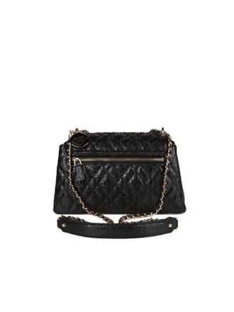 Guess Quilted Polyurethane Crossbody Bag - Black