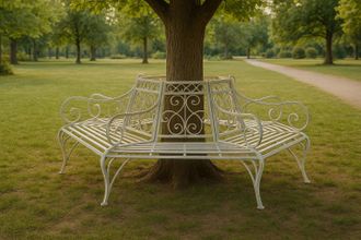 Biscottini International Biscottini - Banco De &Aacute;rbol De Hierro Blanco 153x153x86 Banco Redondo Banco De &Aacute;rbol Circular De Exterior Banco De Hierro Sof&aacute; De Jard&iacute;n