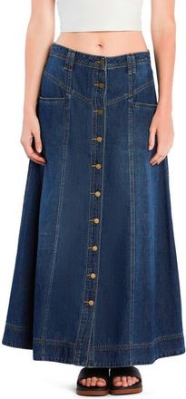 Wash Lab Denim Panel Front Button Denim Maxi Skirt in Antique Blue at Nordstrom, Size 25