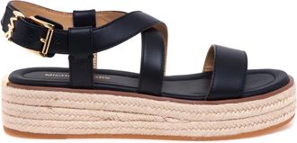 Michael Kors Lynn Leren Platform Espadrille Sandaal - Dames - Sandalen - Zwart - 39 EU - Leer - Schoenen