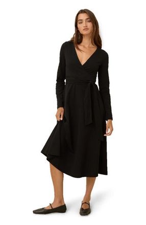 Pact Fit & Flare Wrap Dress Made With Organic Cotton in Black at Nordstrom, Size X-Large