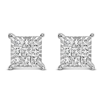 House of Brilliance Sterling Silver 1/2 Cttw Princess Diamond Composite Square Stud Earrings